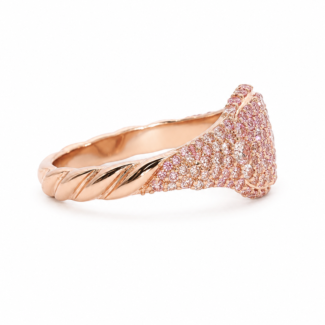 14k Rose Gold Pavé Pink Lab Diamond Signet Ring