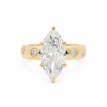 14k Gold 3.02ct Marquise Cut Lab Diamond Cigar Band Ring with Mixed Cut Accents | E/VS1