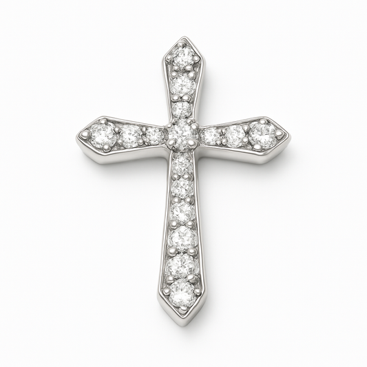 1/8 ct Natural Diamond Gothic Cross in 14k White Gold