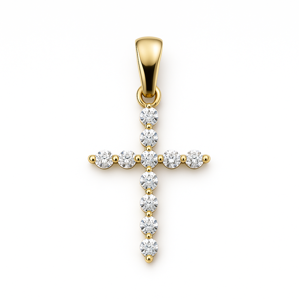 0.25tcw Natural Diamond Shared Prong Petite Cross in 14k Gold
