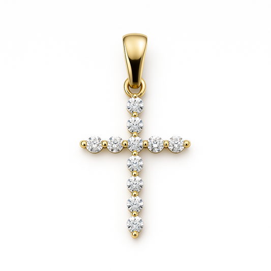 0.25tcw Natural Diamond Shared Prong Petite Cross in 14k Gold
