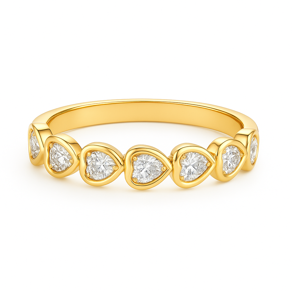 14k Gold Natural Diamond Heart Half Eternity Ring (0.35 tcw)