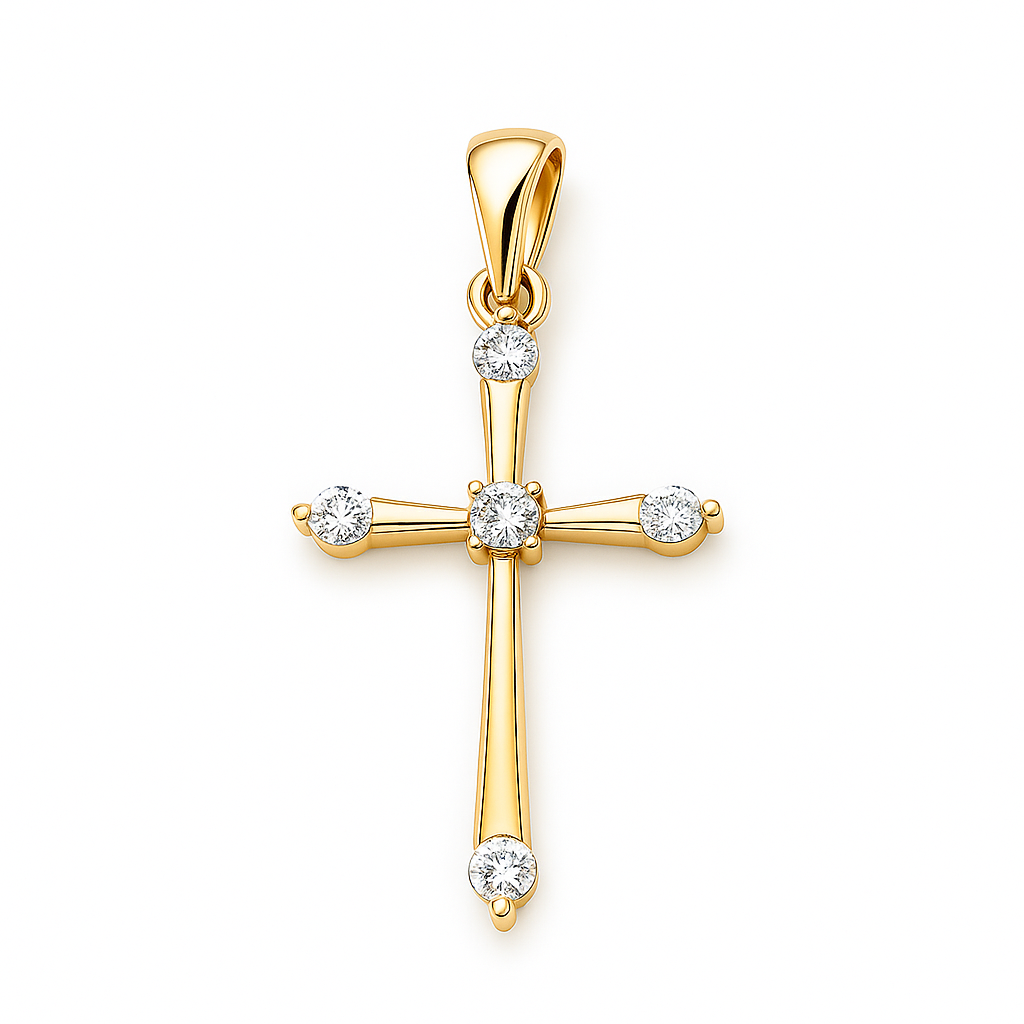 5 Diamond Gold Cross 14k (1/10 tcw)