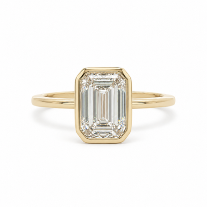 14k Gold Bezel Set 2ct Emerald Lab-Grown Diamond Engagement Ring | H VS