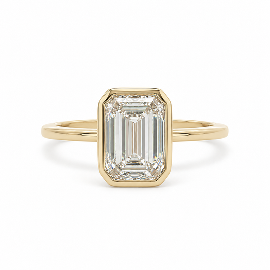 14k Gold Bezel Set 2ct Emerald Lab-Grown Diamond Engagement Ring | H VS