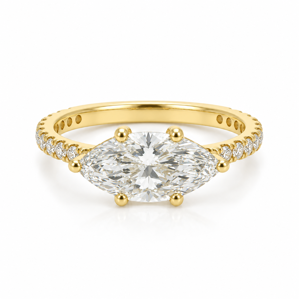 14k Gold East/West 2ct Marquise Lab Diamond Engagement Ring | H VS | 2.42ctw