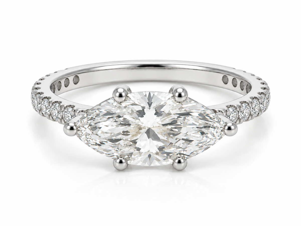 14k Gold East/West 2ct Marquise Lab Diamond Engagement Ring | H VS | 2.42ctw