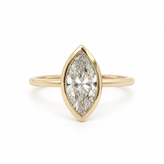 14k Gold Bezel Set 2ct Marquise Lab-Grown Diamond Engagement Ring | H VS