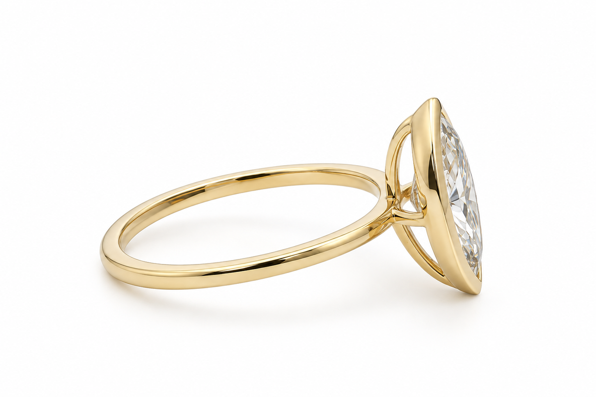 14k Gold Bezel Set 2ct Marquise Lab-Grown Diamond Engagement Ring | H VS
