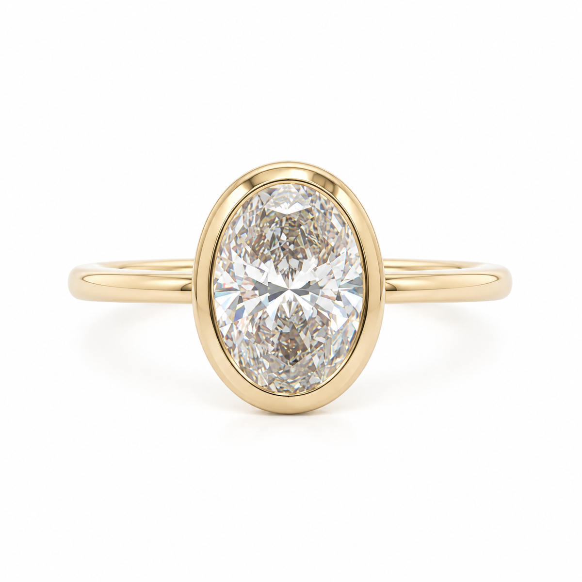 14k Gold Bezel Set 2ct Oval Lab-Grown Diamond Engagement Ring | H VS