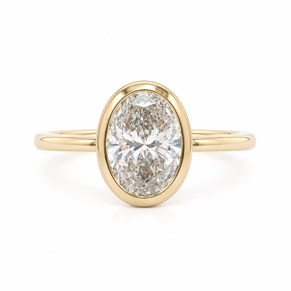 14k Gold Bezel Set 2ct Oval Lab-Grown Diamond Engagement Ring | H VS