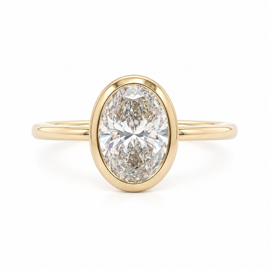 14k Gold Bezel Set 2ct Oval Lab-Grown Diamond Engagement Ring | H VS
