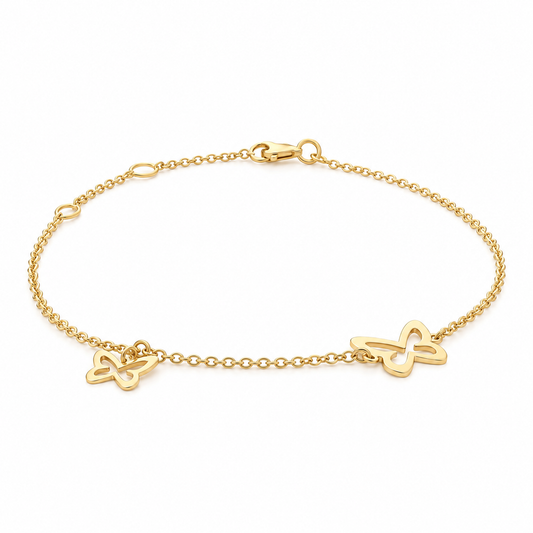 14k Yellow Gold Butterfly Bracelet | Adjustable 6.5-7.5 Inch