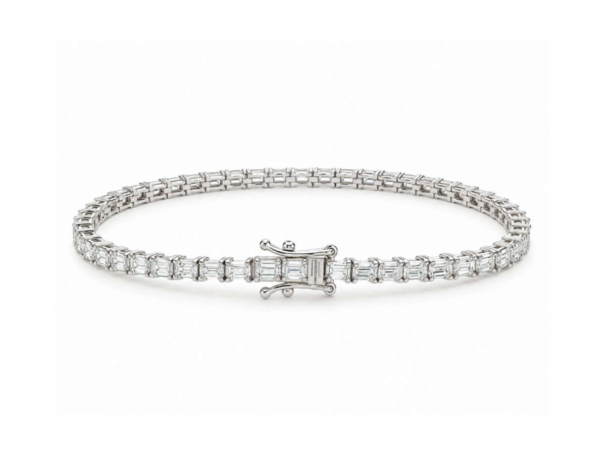 14k White Gold Emerald Cut Lab Diamond Tennis Bracelet — 7" | 4.54tcw