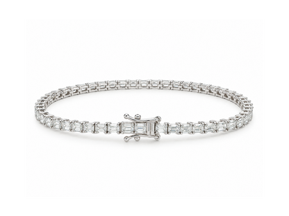 14k White Gold Emerald Cut Lab Diamond Tennis Bracelet — 7" | 4.54tcw
