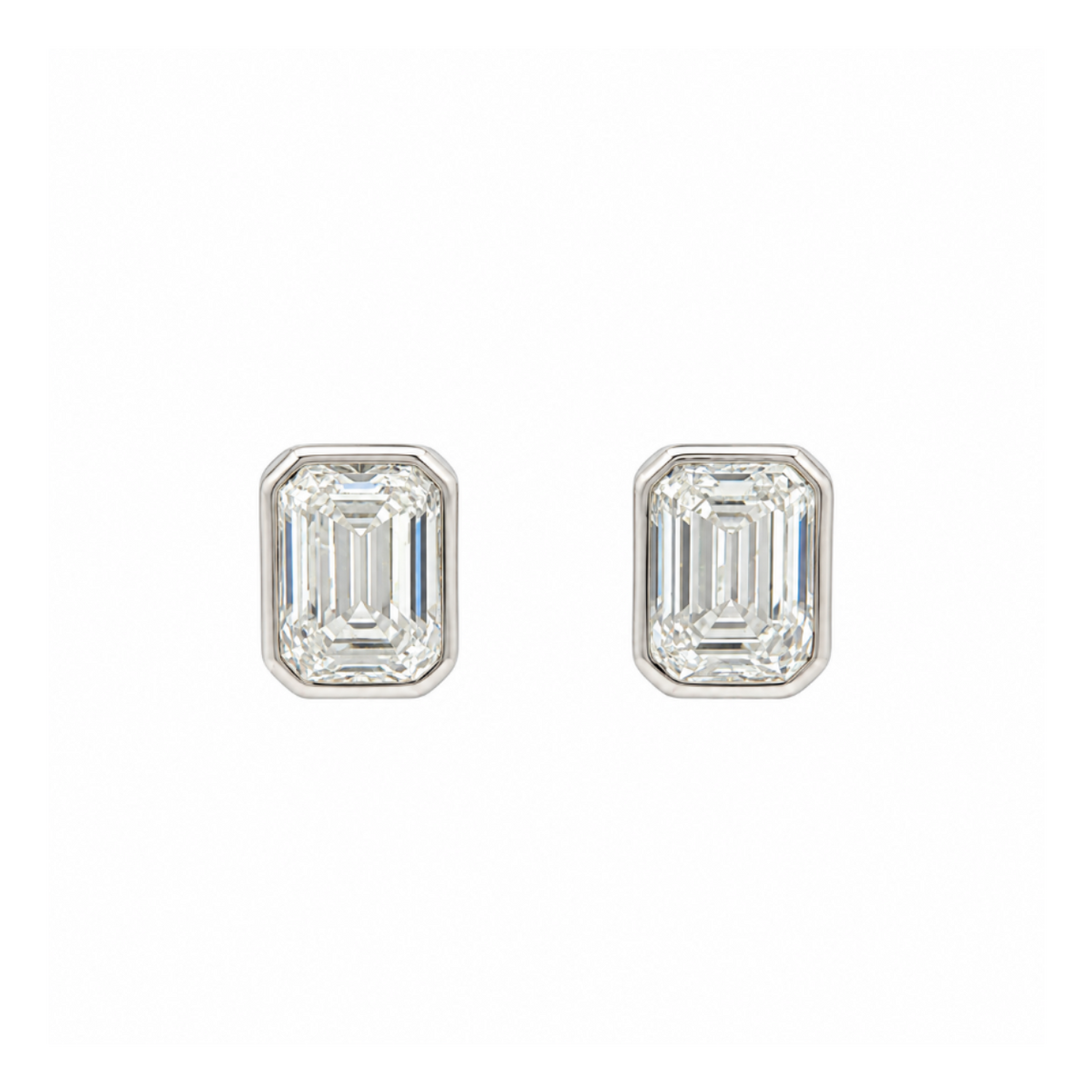 14k White Gold Bezel-Set Emerald Cut Lab-Grown Diamond Stud Earrings | 2.00tcw | D VVS2