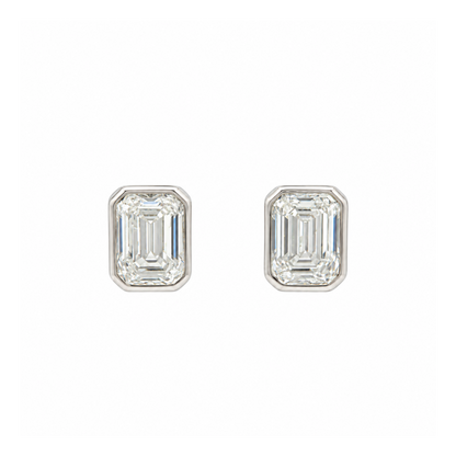 14k White Gold Bezel-Set Emerald Cut Lab-Grown Diamond Stud Earrings | 2.00tcw | D VVS2