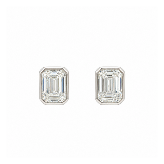 14k White Gold Bezel-Set Emerald Cut Lab-Grown Diamond Stud Earrings | 2.00tcw | D VVS2