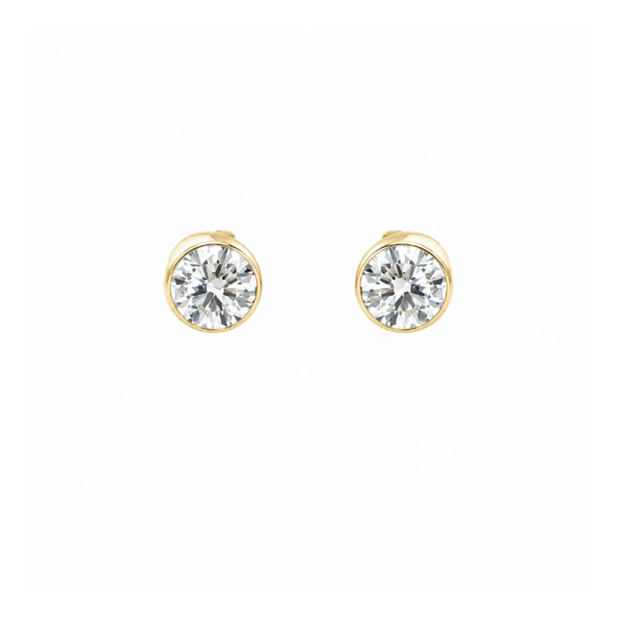 14k Gold Bezel-Set Round Diamond Stud Earrings