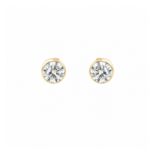 14k Gold Bezel-Set Round Diamond Stud Earrings