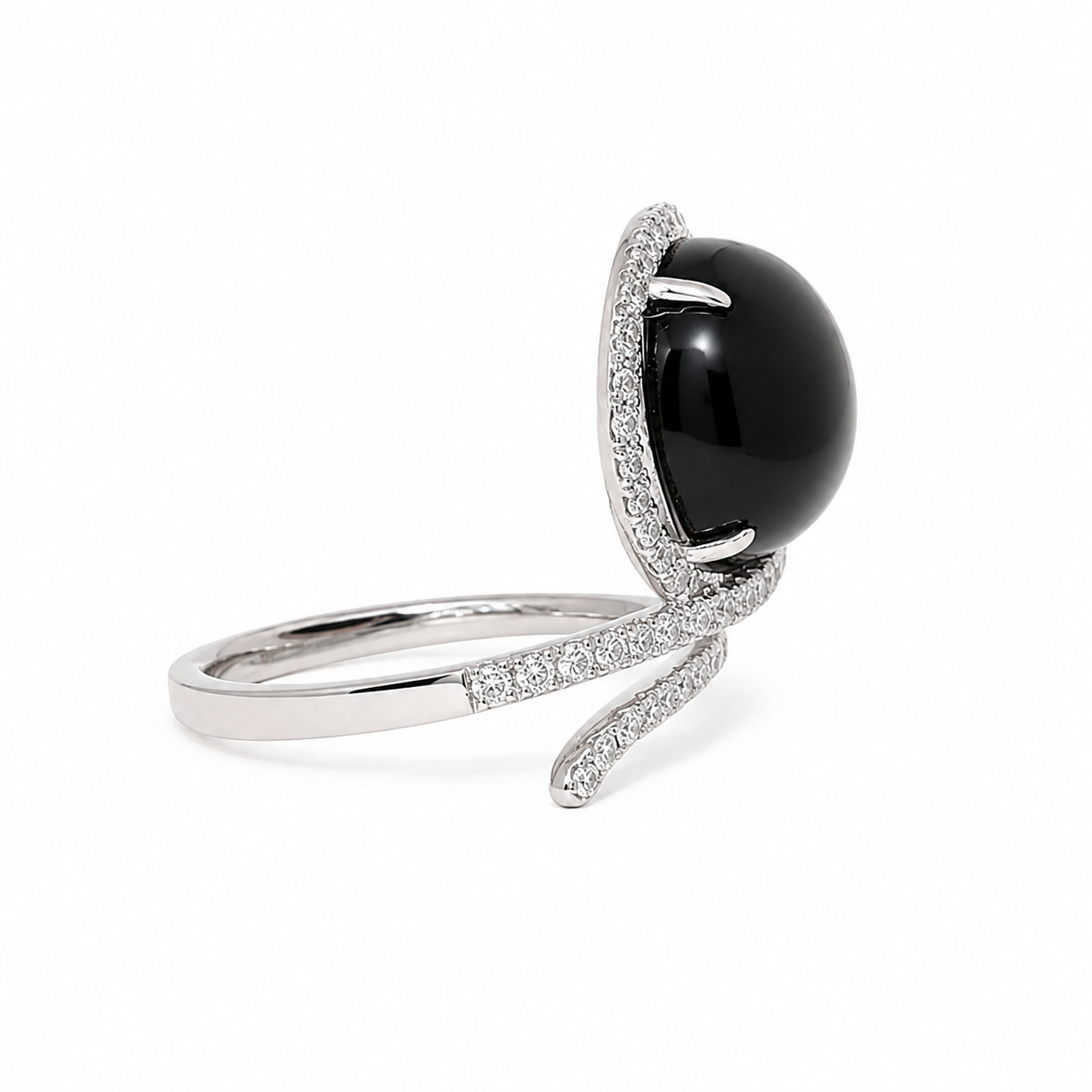 18k White Gold Genuine Onyx & Natural Diamond Wraparound Ring | 7.54ct Onyx | 0.54ctw