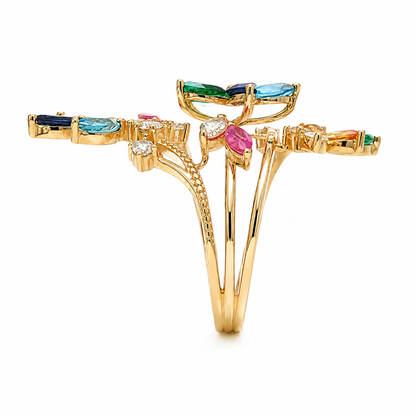 14k Yellow Gold Multicolor Natural Gemstone & Lab-Grown Diamond Statement Ring | 0.987ctw
