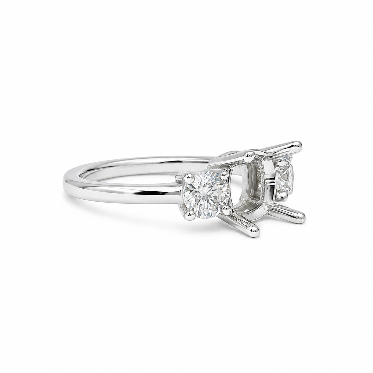 14k Gold Round Three-Stone Lab-Grown Diamond Engagement Ring Setting | 0.75 TCW Round Side Stones | Fits Approx. 1.25–1.50ct Center
