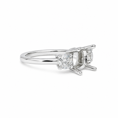 14k Gold Round Three-Stone Lab-Grown Diamond Engagement Ring Setting | 0.75 TCW Round Side Stones | Fits Approx. 1.25–1.50ct Center