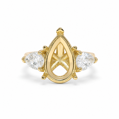 14k Gold Pear 3-Stone Diamond Engagement Ring Setting | 1.42 TCW Pear Lab Diamond Sides | Fits Approx. 3.50–4.00ct Center