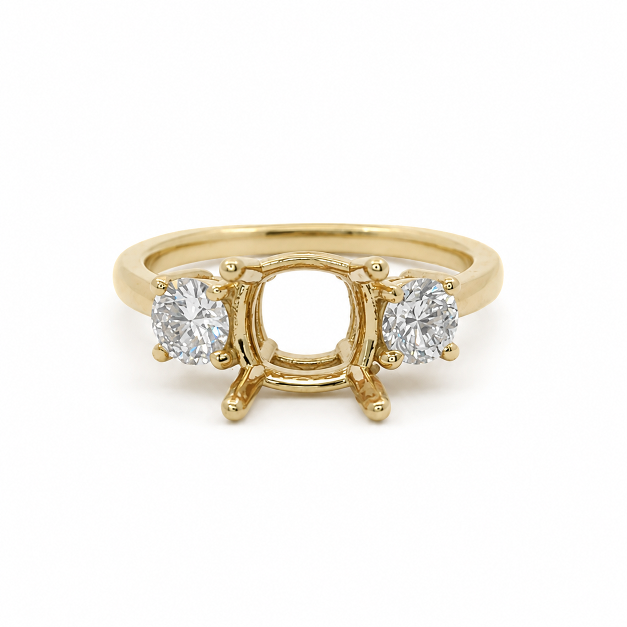 14k Gold Round Three-Stone Lab-Grown Diamond Engagement Ring Setting | 0.75 TCW Round Side Stones | Fits Approx. 1.25–1.50ct Center