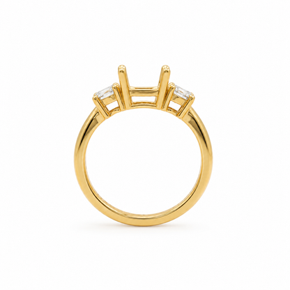 14k Gold Round Three-Stone Lab-Grown Diamond Engagement Ring Setting | 0.75 TCW Round Side Stones | Fits Approx. 1.25–1.50ct Center
