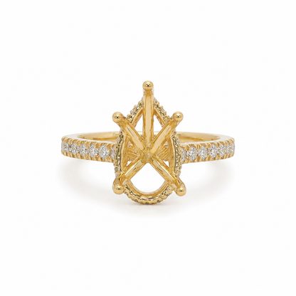 14k Gold Pear Diamond Engagement Ring Setting | 5-Prong Halo, Pavé Band & Gallery | 0.52 TCW Lab Diamond | Fits Approx. 2.00–2.25ct Pear