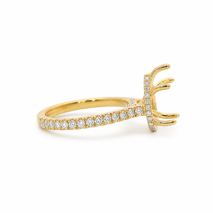 14k Gold Pear Diamond Engagement Ring Setting | 5-Prong Halo, Pavé Band & Gallery | 0.52 TCW Lab Diamond | Fits Approx. 2.00–2.25ct Pear