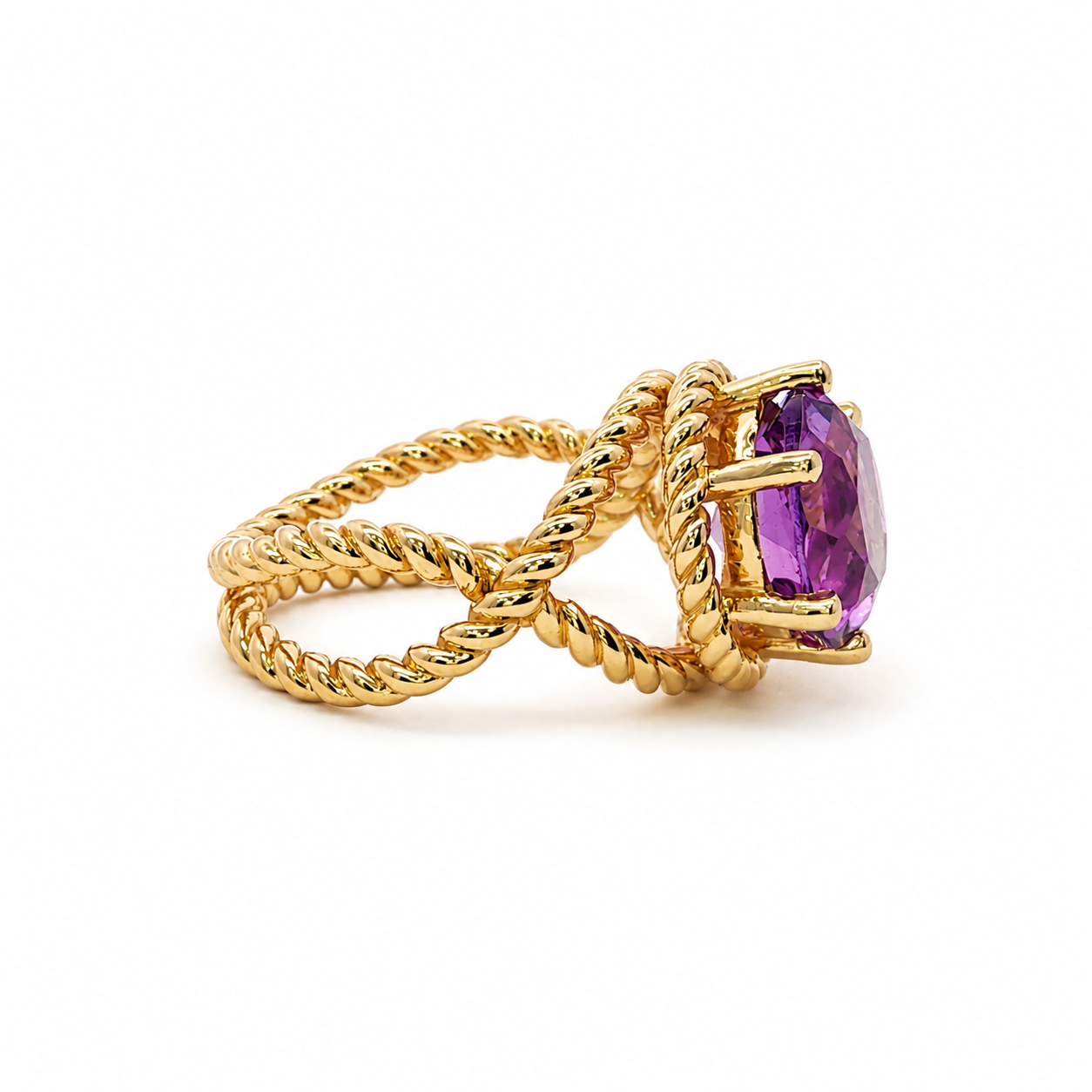 14k Gold Twisted Rope Ring with Amethyst