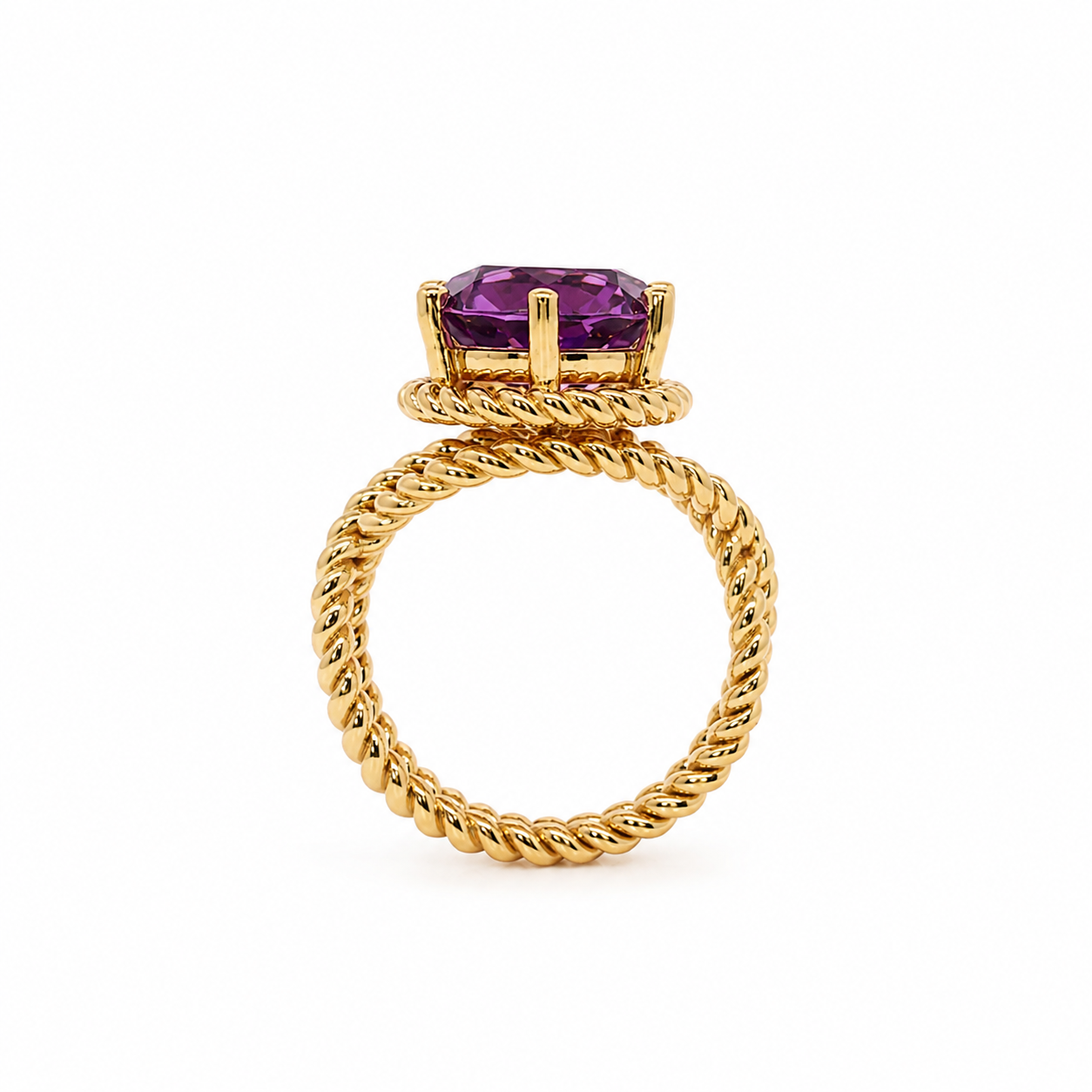 14k Gold Twisted Rope Ring with Amethyst