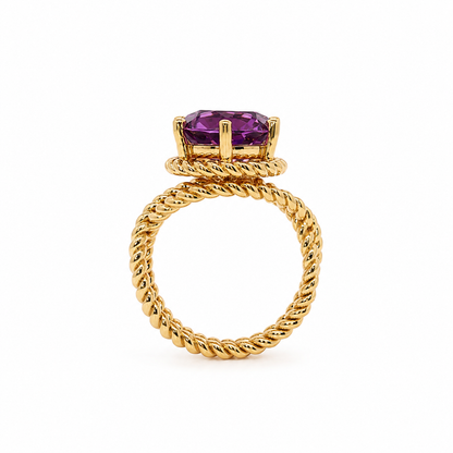14k Gold Twisted Rope Ring with Amethyst