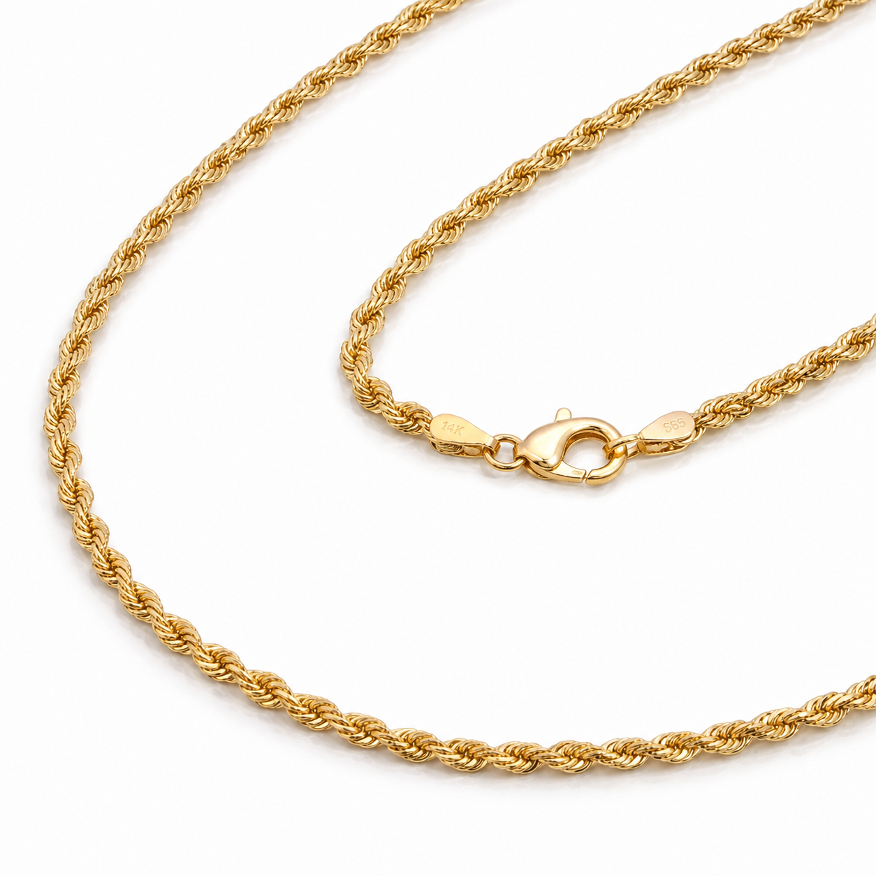 14k Gold Solid Diamond-Cut Rope Chain Necklace | 2.4mm | 20" | 9.3g