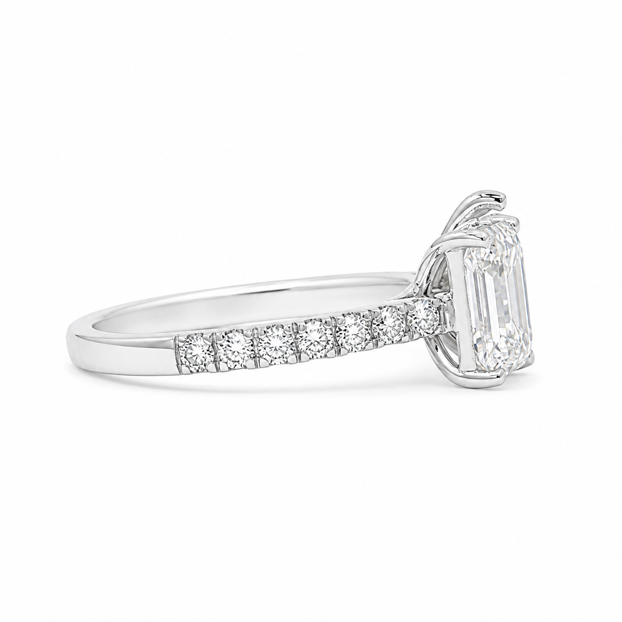 Toi Et Moi Pave Ring in 14k White Gold With Pear and Emerald Lab Grown Diamond