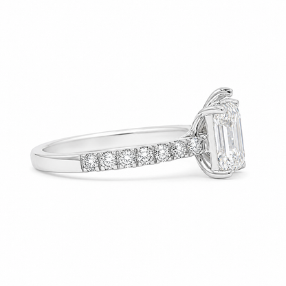 Toi Et Moi Pave Ring in 14k White Gold With Pear and Emerald Lab Grown Diamond