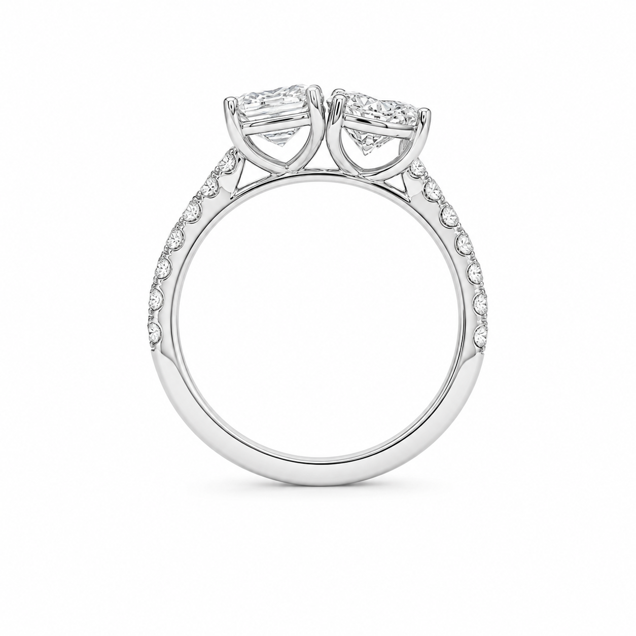Toi Et Moi Pave Ring in 14k White Gold With Pear and Emerald Lab Grown Diamond