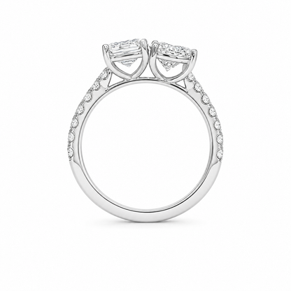 Toi Et Moi Pave Ring in 14k White Gold With Pear and Emerald Lab Grown Diamond