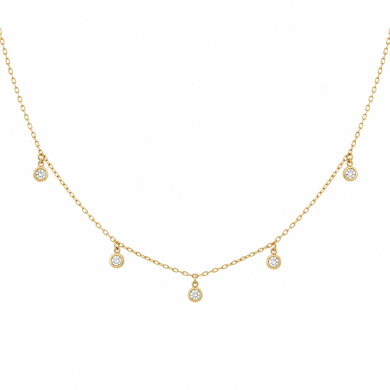 14k Gold Natural Diamond Bezel Drop Necklace | 0.28 tcw EF/VS Diamond | Adjustable 16"-18"
