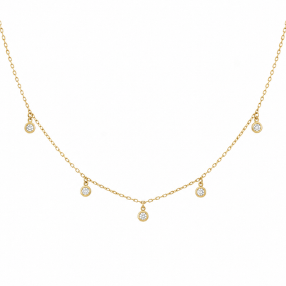 14k Gold Natural Diamond Bezel Drop Necklace | 0.28 tcw EF/VS Diamond | Adjustable 16"-18"