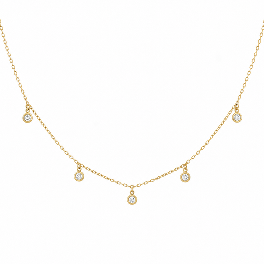 14k Gold Natural Diamond Bezel Drop Necklace | 0.28 tcw EF/VS Diamond | Adjustable 16"-18"
