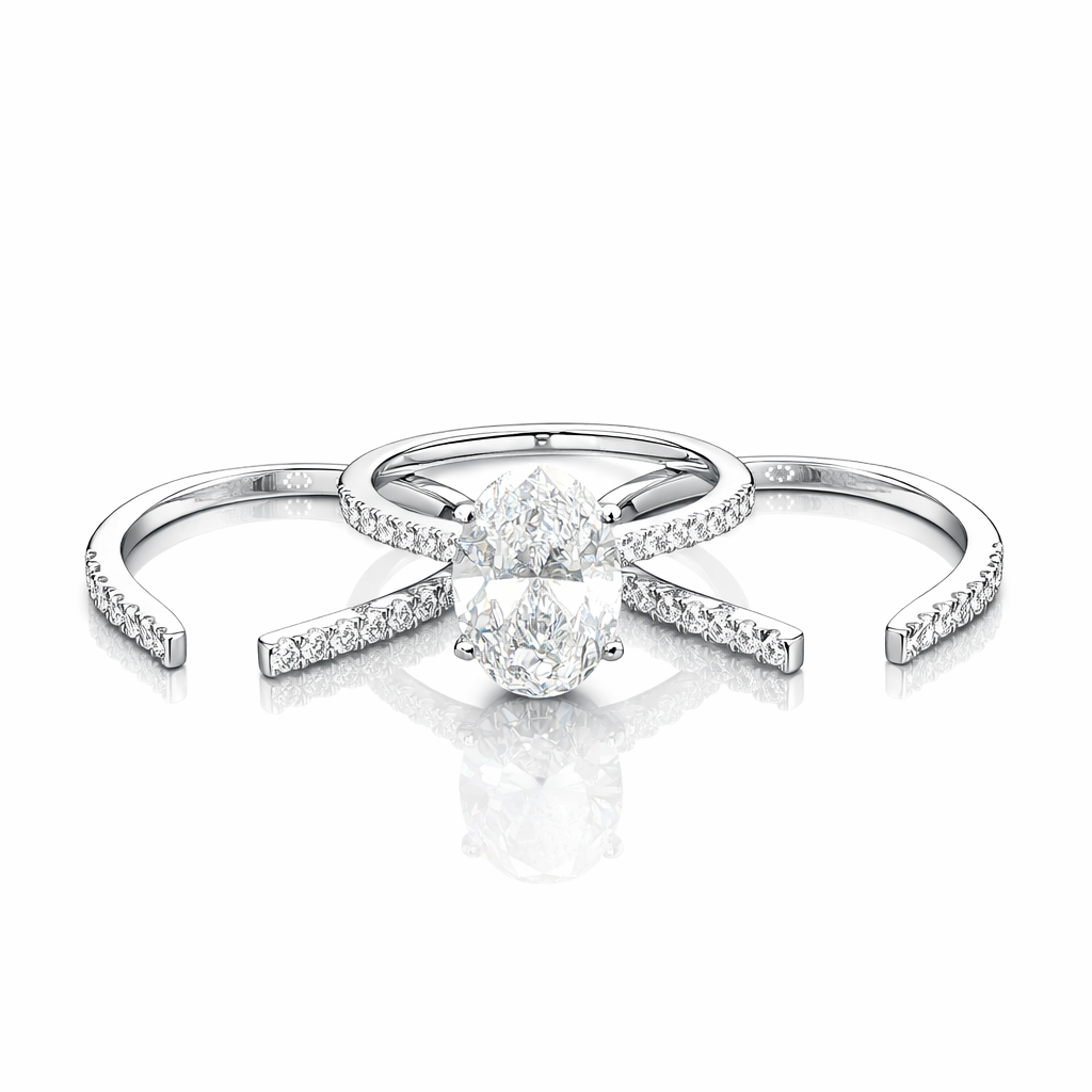 14k White Gold 2ct Oval Lab with Two Matching Wedding Band