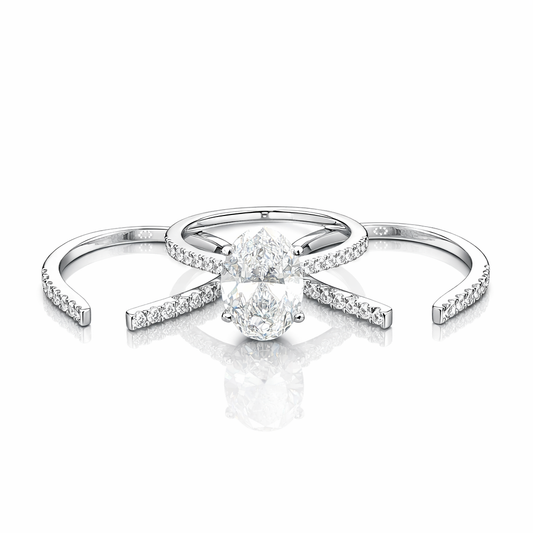 14k White Gold 2ct Oval Lab with Two Matching Wedding Band