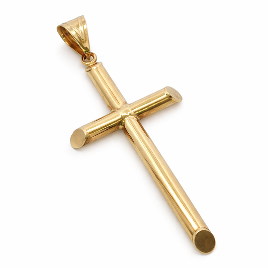 14k Yellow Gold Modern Minimalist Cross Pendant | 2.25" x 1"