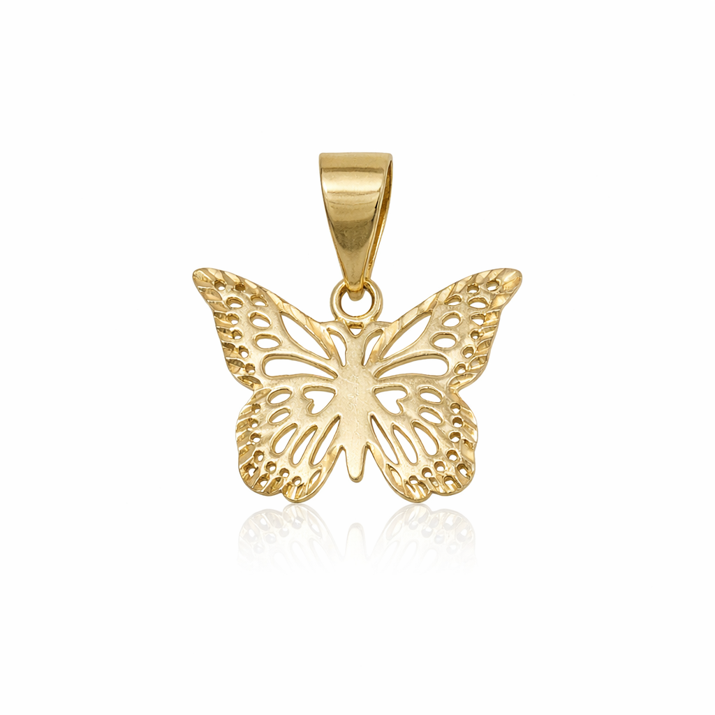 14k Gold Butterfly Pendant | Intricate Laser-Cut Design 2cm x 2cm