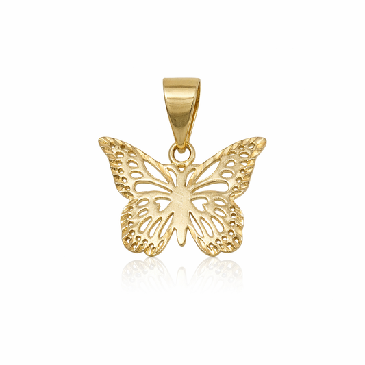 14k Gold Butterfly Pendant | Intricate Laser-Cut Design 2cm x 2cm