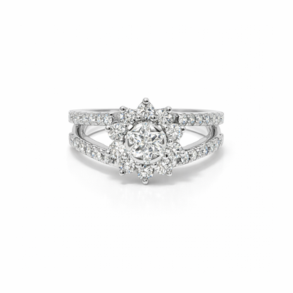 1 Carat Natural Diamond Sunflower and 14k White Gold Ring